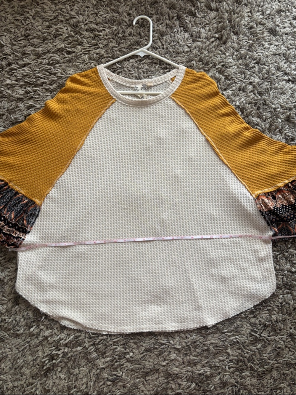 Blu Pepper Cream & Mustard Waffle Knit Tunic with Patterned Boho sleeves - Picture 3 of 7